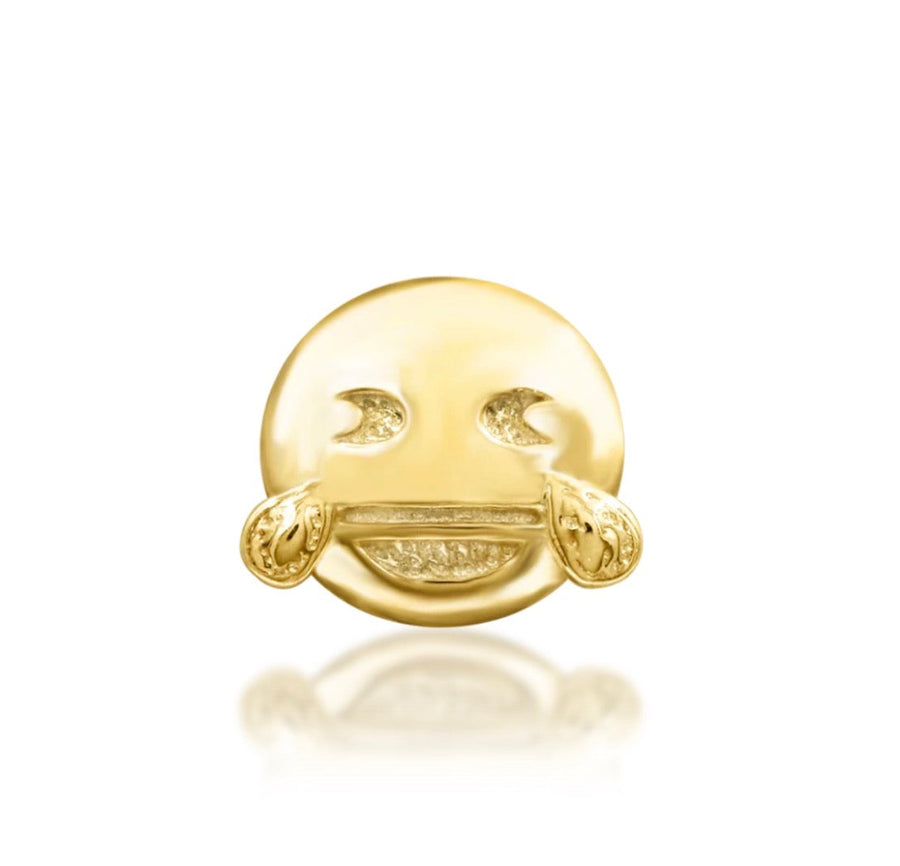 Junipurr You did what?! ROFL solid 14k yellow gold laughing emoji threadless end with tears, front view.