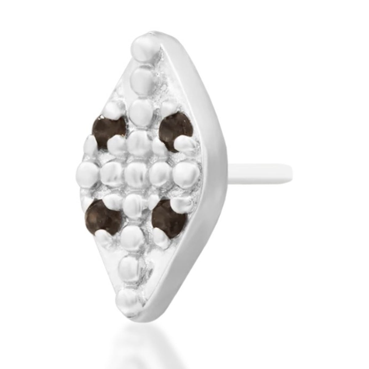 Junipurr Zahara solid 14k white gold smoky quartz threadless end, angled view