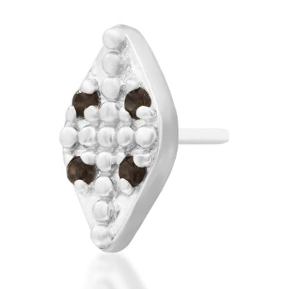 Junipurr Zahara solid 14k white gold smoky quartz threadless end, angled view