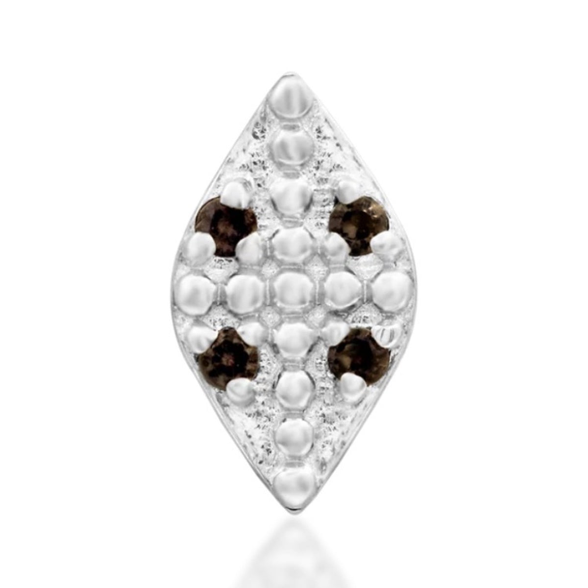 Junipurr Zahara solid 14k white gold threadless end with four genuine smoky quartz stones, front view