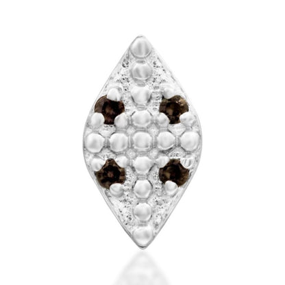 Junipurr Zahara solid 14k white gold threadless end with four genuine smoky quartz stones, front view
