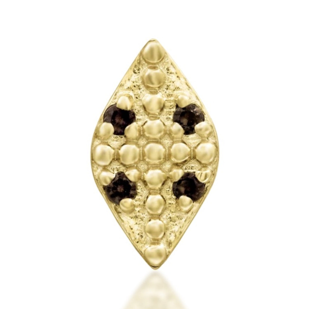 Junipurr Zahara solid 14k yellow gold threadless end with four genuine smoky quartz stones, front view