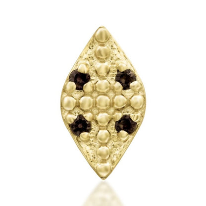 Junipurr Zahara solid 14k yellow gold threadless end with four genuine smoky quartz stones, front view
