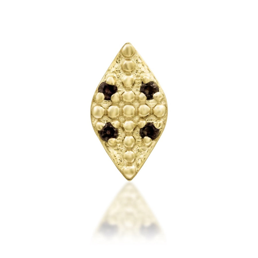 Junipurr Zahara smoky quartz threadless end in 14k yellow gold, front view