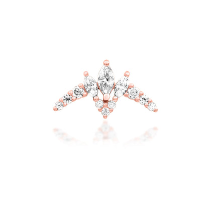 Junipurr Zariah solid 14k rose gold double-pin threadless end with White CZ, front view.