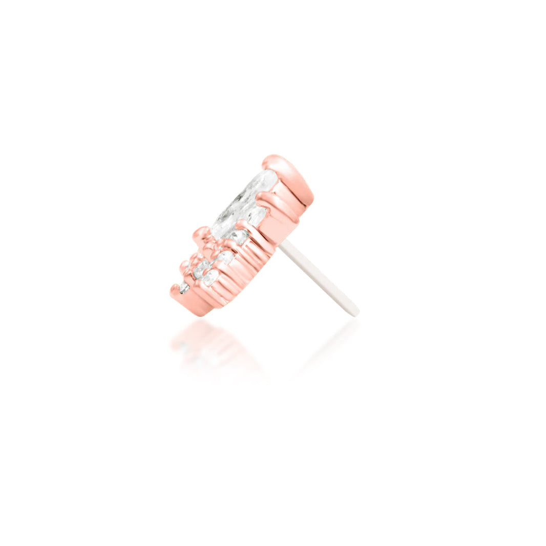 Junipurr Zariah solid 14k rose gold double-pin threadless end, side profile.