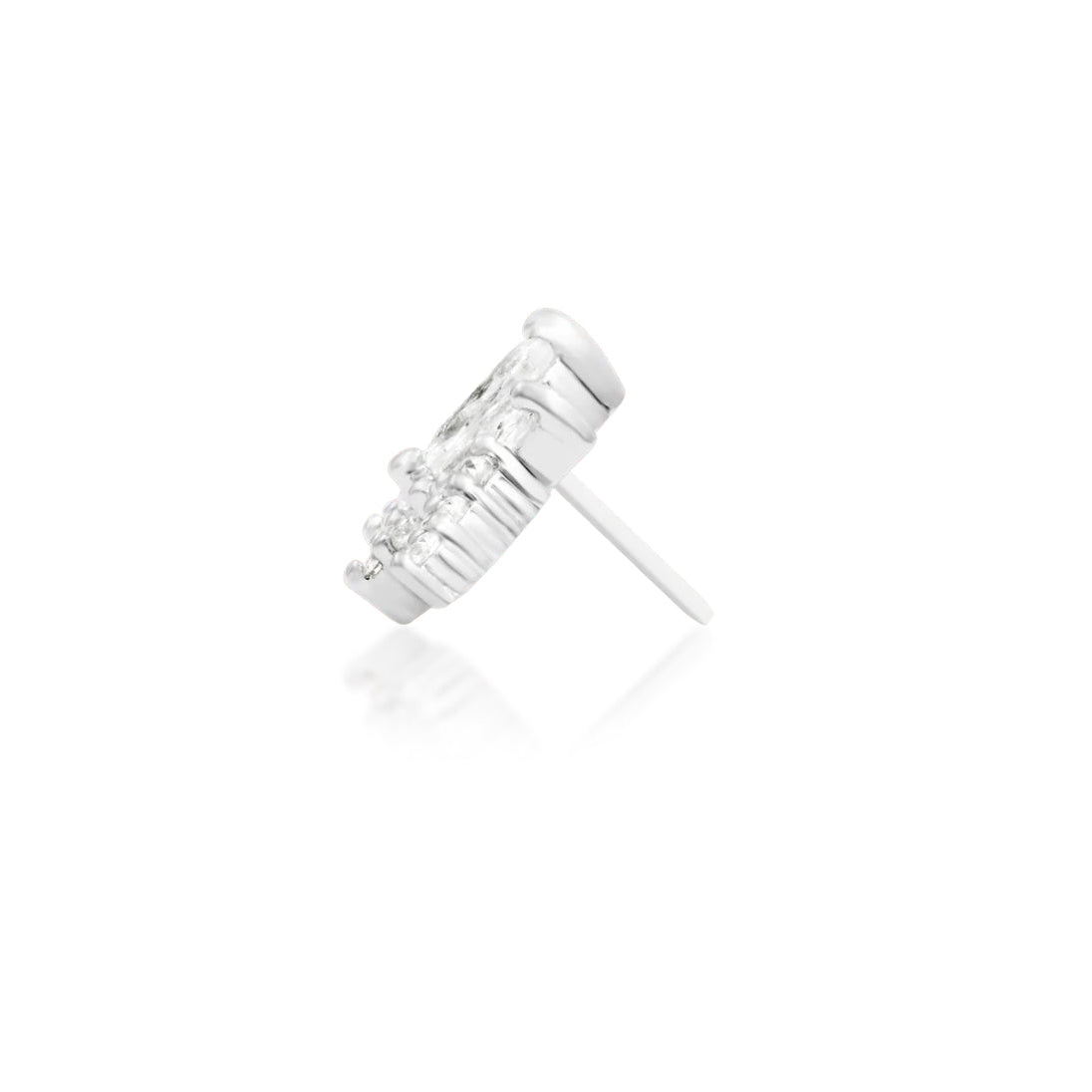 Junipurr Zariah solid 14k white gold double-pin threadless end with White CZ, front view.