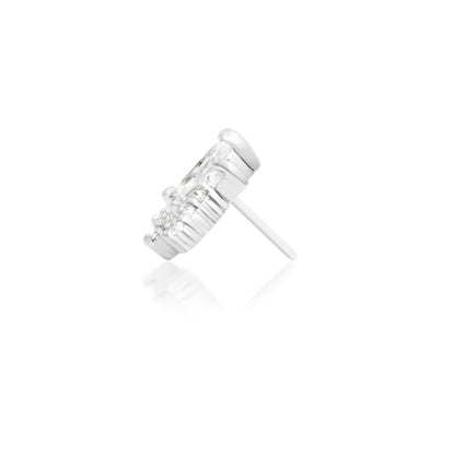 Junipurr Zariah solid 14k white gold double-pin threadless end with White CZ, front view.
