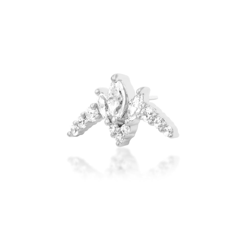 Junipurr Zariah solid 14k yellow gold White CZ double-pin end worn in a helix piercing.