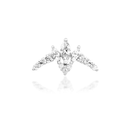 Junipurr Zariah solid 14k yellow gold White CZ double-pin threadless end, close-up view.