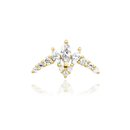 Junipurr Zariah solid 14k yellow gold double-pin threadless end with White CZ, front view.