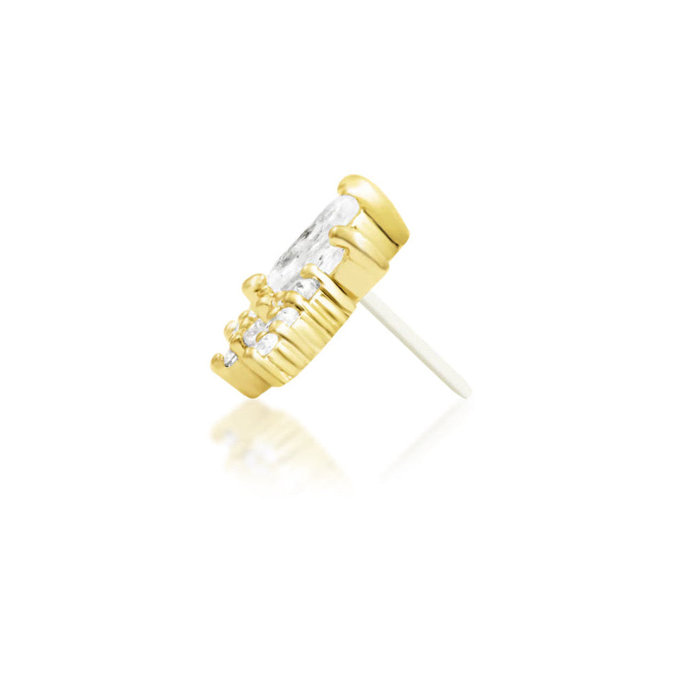 Junipurr Zariah solid 14k yellow gold double-pin threadless end, side profile.