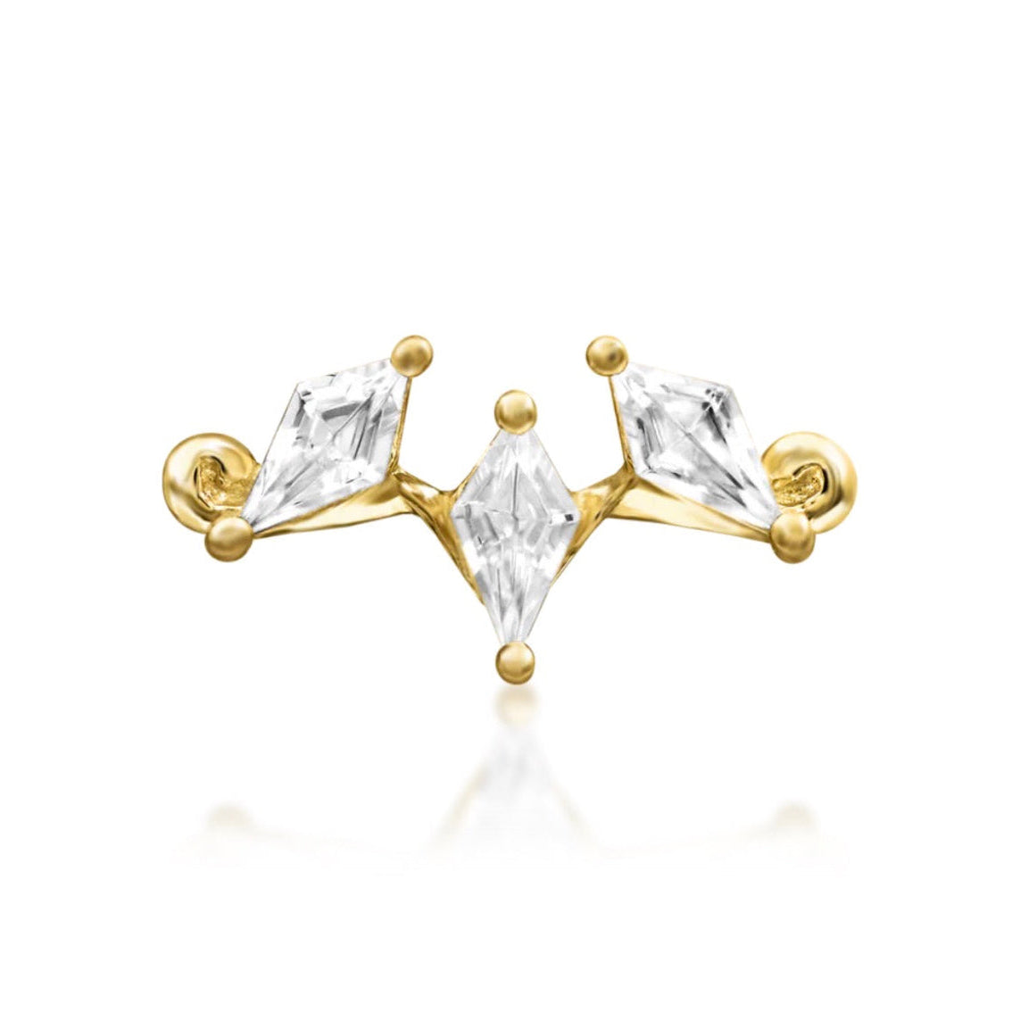     Junipurr Pari kite-cut flat earring in solid 14k yellow gold with three white CZ stones