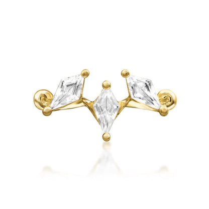     Junipurr Pari kite-cut flat earring in solid 14k yellow gold with three white CZ stones