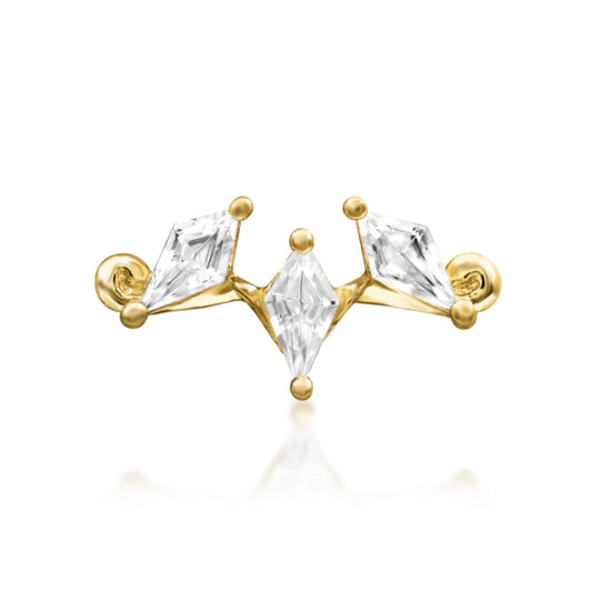     Junipurr Pari kite-cut flat earring in solid 14k yellow gold with three white CZ stones