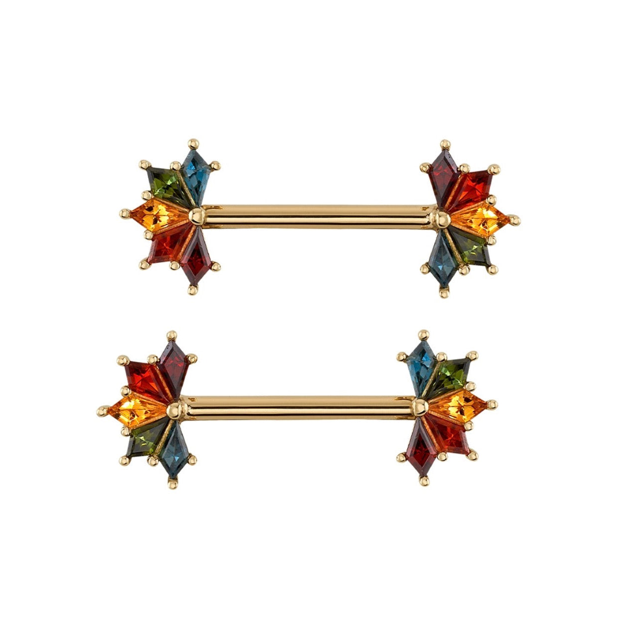BVLA Spirit gold cartilage earring with Garnet, Madeira Citrine, Citrine, Green Tourmaline and London Blue Topaz kite-cut gemstones