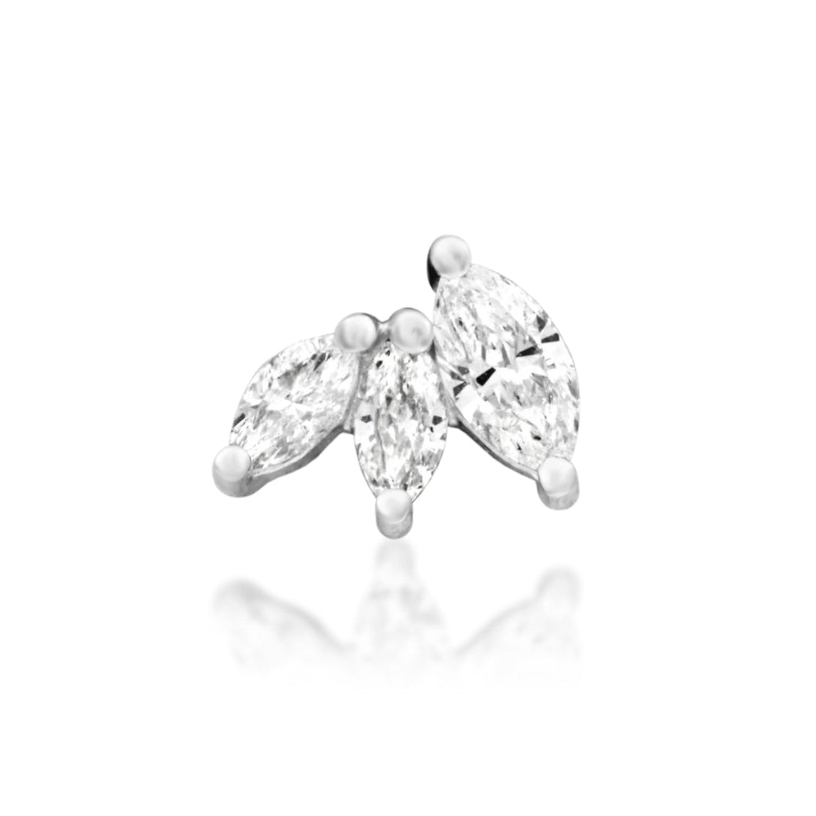 Lab-grown diamond conch earring in 14k white gold with three brilliant marquise-cut stones.