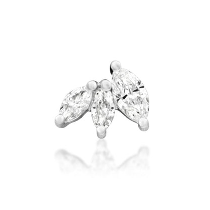 Lab-grown diamond conch earring in 14k white gold with three brilliant marquise-cut stones.