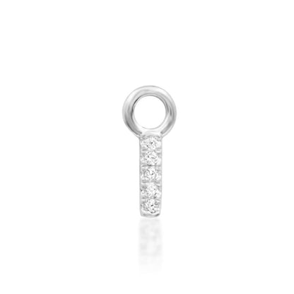 Large white gold flat earring with nine round CZ stones across an elongated bar