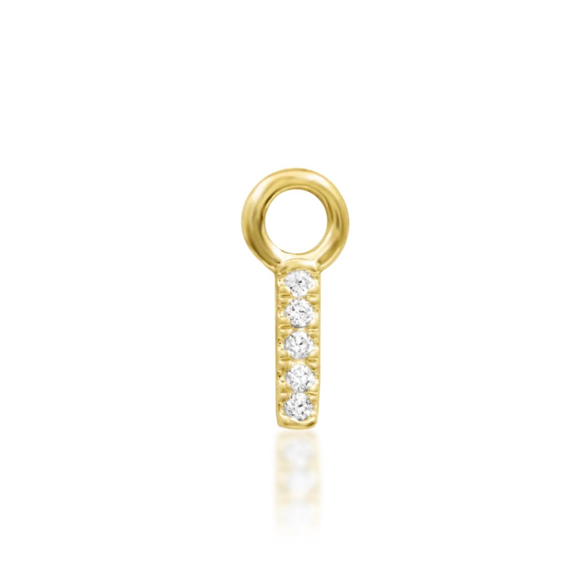 Large yellow gold flat earring measuring 3mm by 10mm with nine round CZ stones
