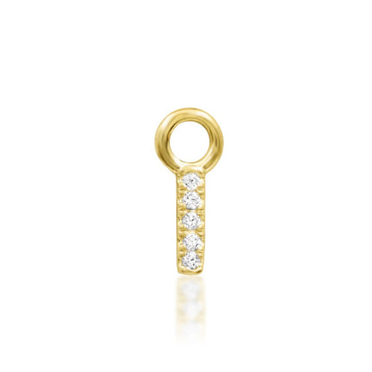 Large yellow gold flat earring measuring 3mm by 10mm with nine round CZ stones