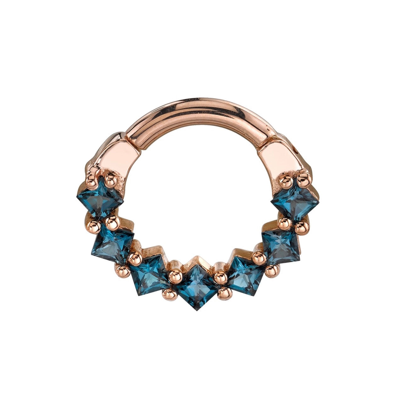 BVLA Tiffany rose gold daith ring with rich blue 2mm princess-cut London Blue Topaz gemstones