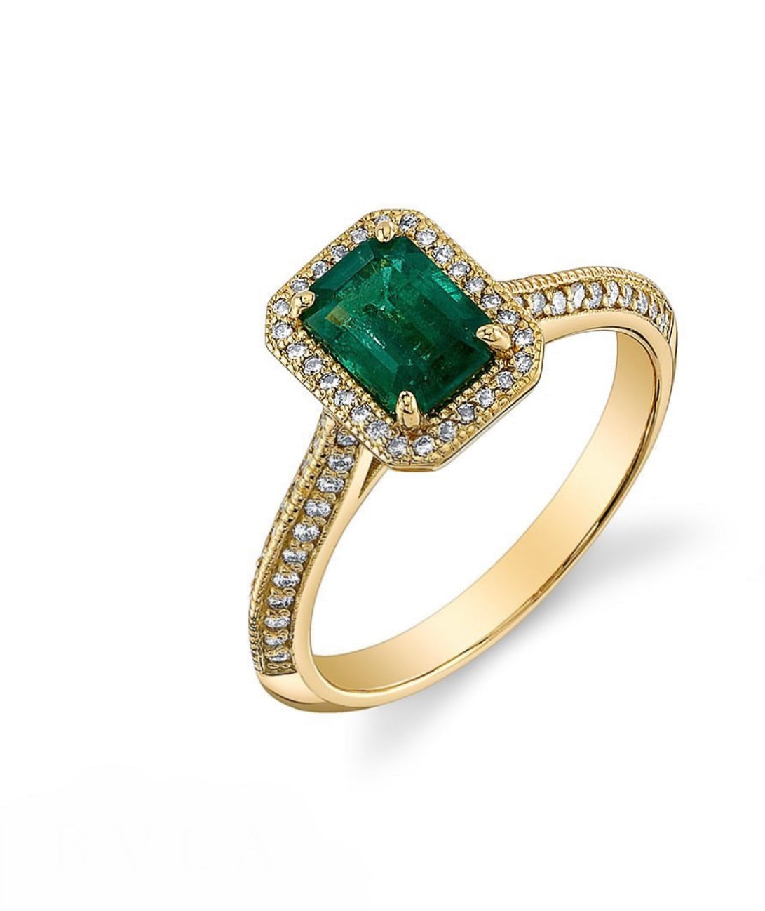 Luxury bespoke sapphire engagement ring with a square blue sapphire and diamond halo