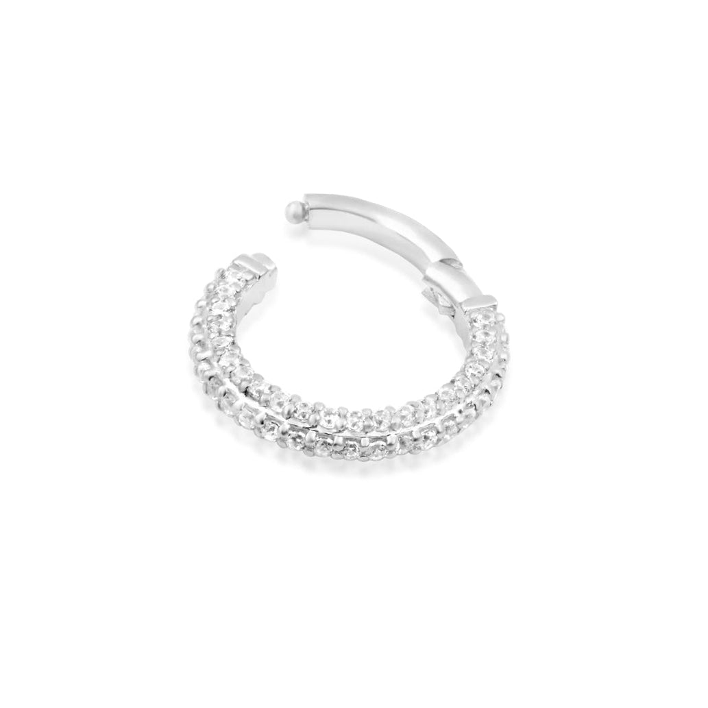 Luxury cubic zirconia ring in white gold featuring Junipurr Demi’s elegant pavé finish.