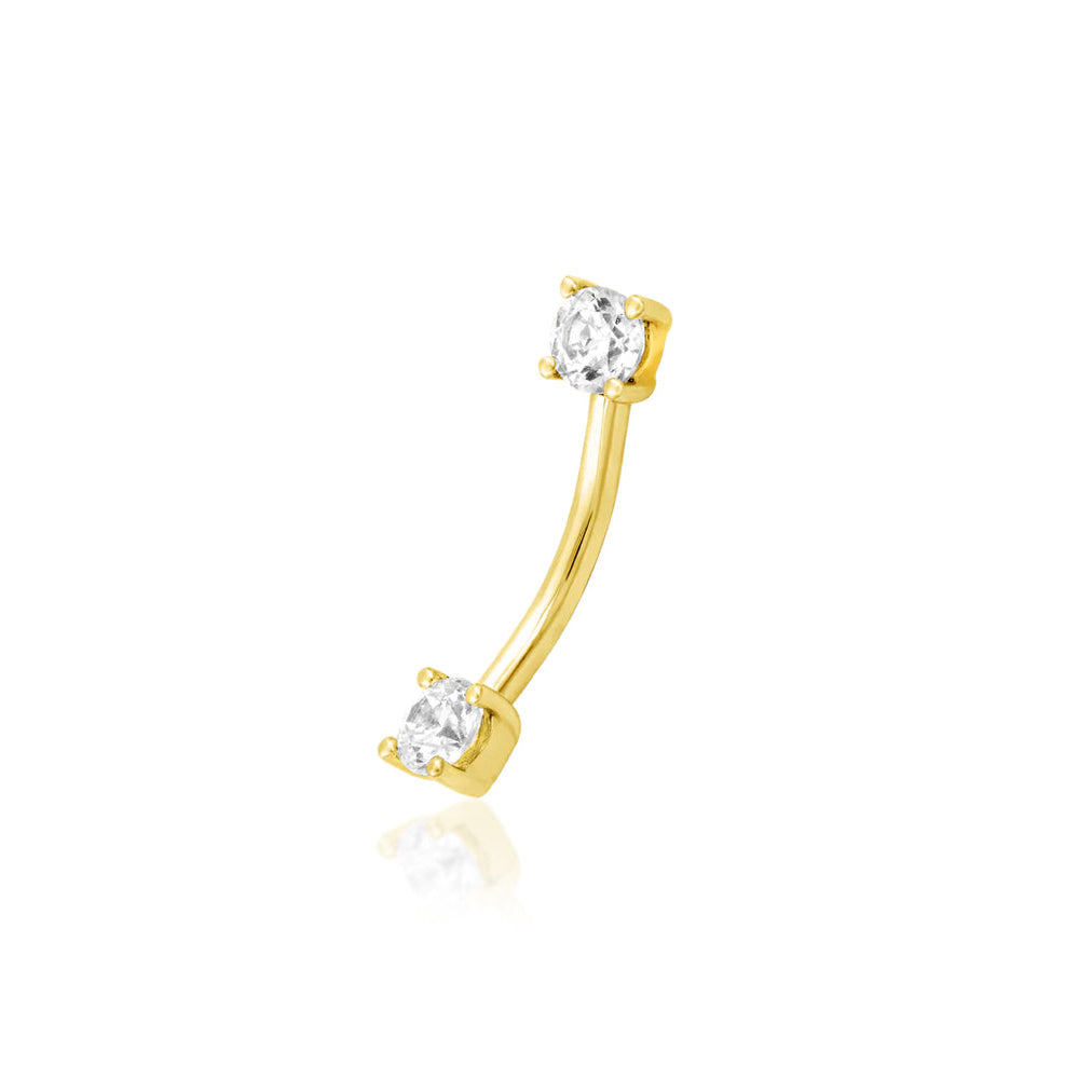 Luxury yellow gold rook jewellery featuring two prong-set white CZ stones