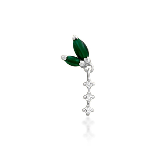 Malachite flat-back earring top in 14k white gold with an elongated natural gemstone design.