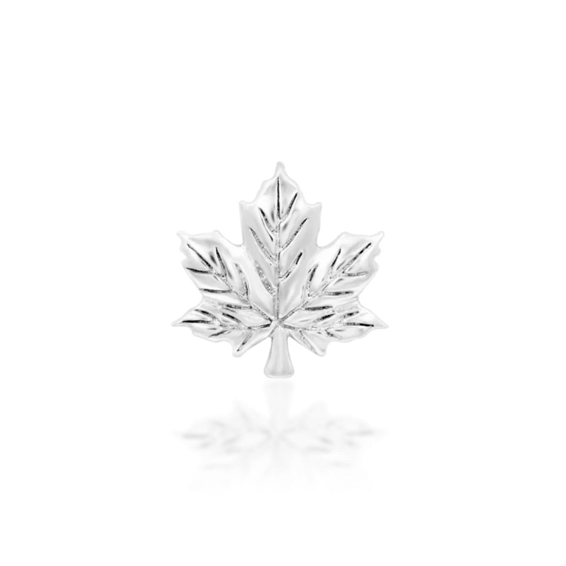 Maple leaf flat-back earring top in solid 14k white gold with a sculpted threadless design.