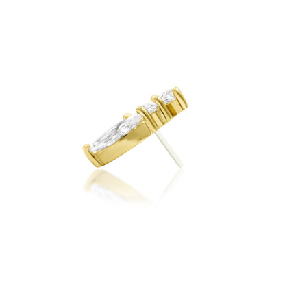 Solid yellow gold cartilage earring with an elongated marquise gemstone arrangement
