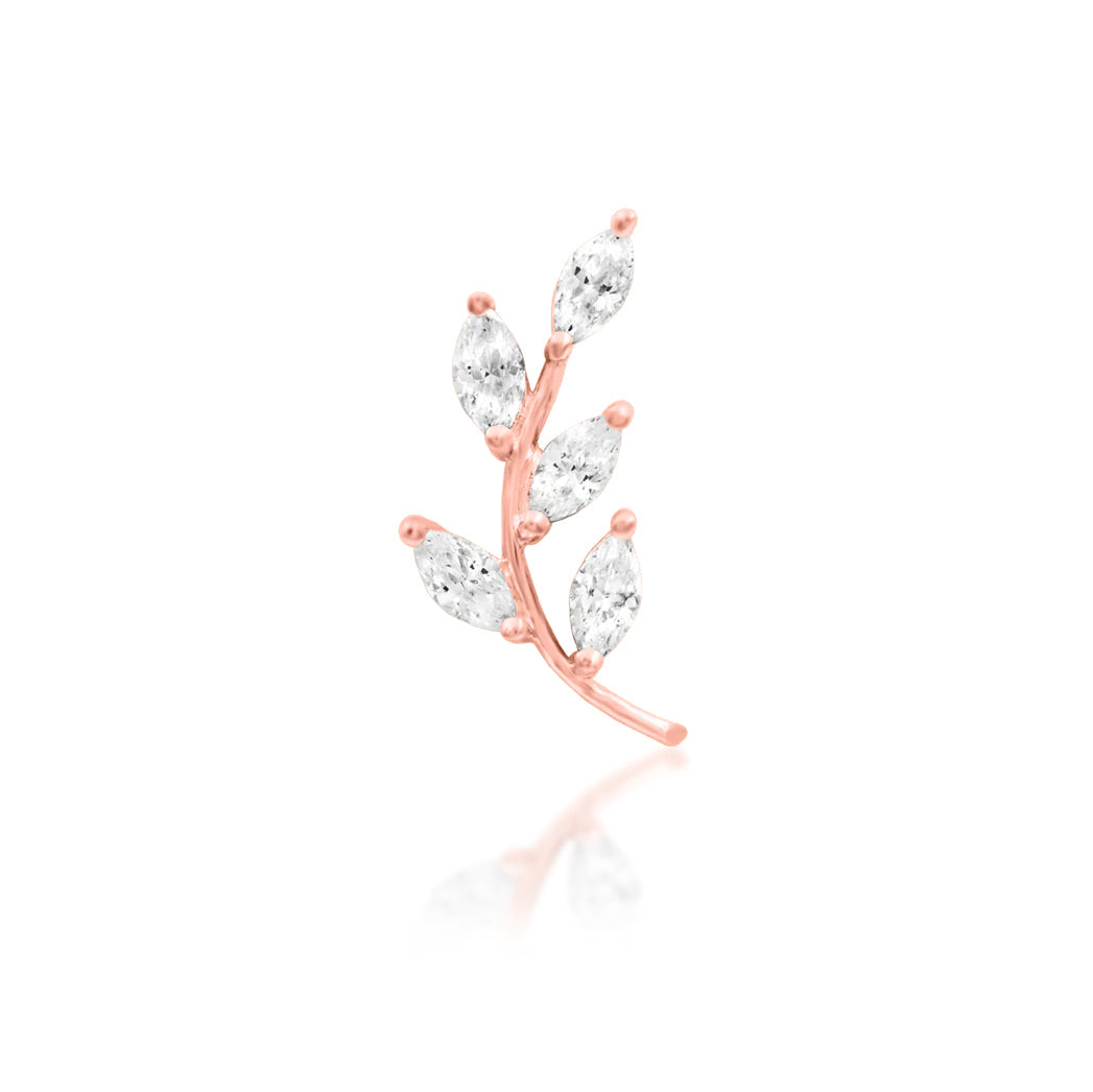 Curved yellow gold conch earring featuring five marquise-cut white CZ stones
