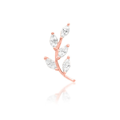 Curved yellow gold conch earring featuring five marquise-cut white CZ stones
