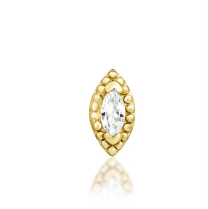 Junipurr Glorie helix earring in solid 14k yellow gold with a marquise-cut White CZ and polished beads
