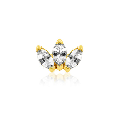 Junipurr Triple Marquise Fan helix earring in yellow gold with three marquise-cut White CZ stones