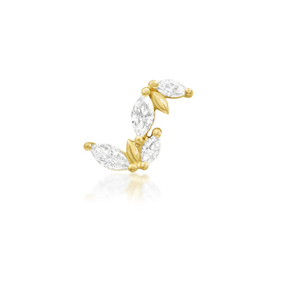 Junipurr Bombshell statement flat earring in yellow gold with four marquise-cut White CZ stones
