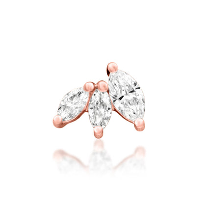 Marquise diamond rook jewellery in 14k rose gold, featuring the curved three-stone Famous design.
