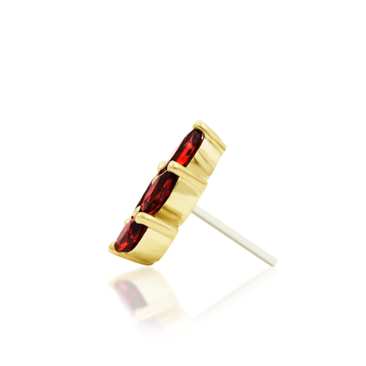 Marquise flower earring in solid yellow gold with four pointed gemstone petals forming a compact blossom.