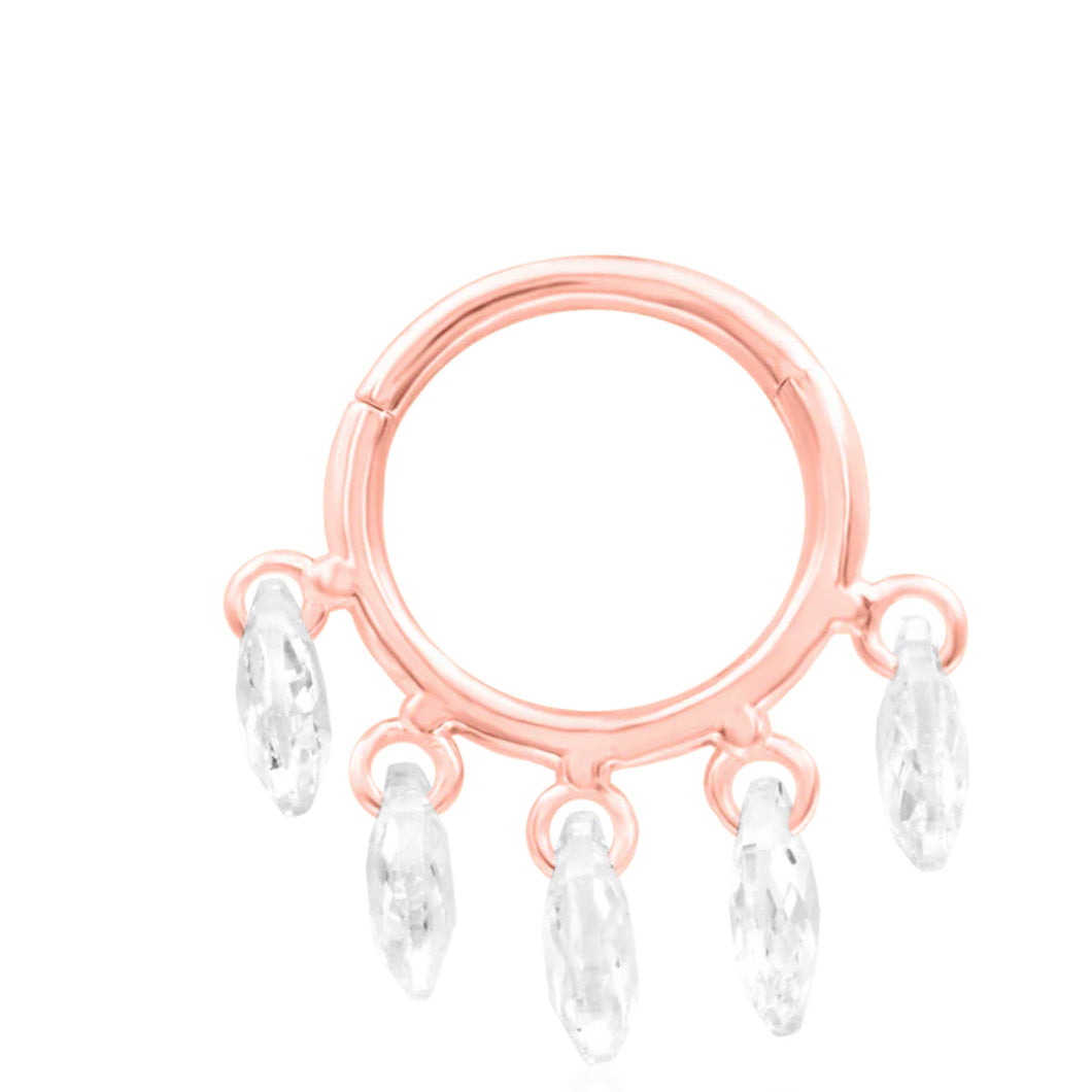 Marquise gold jewellery in 14k rose gold featuring the elegant Sia clicker design.