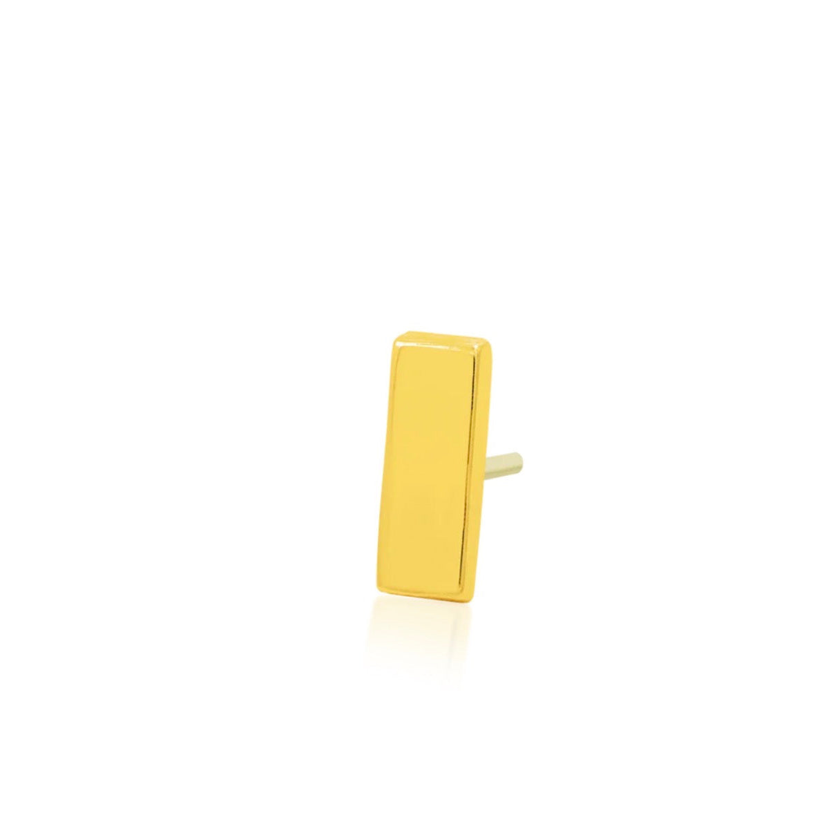 Minimalist yellow gold helix stud with a narrow rectangular bar silhouette