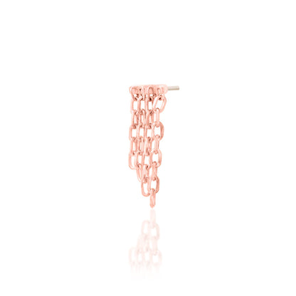 Minimalist dangle earring in solid rose gold with fine chain movement and a clean hidden setting.