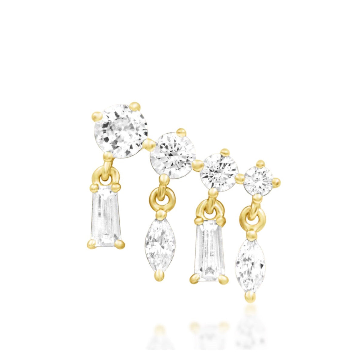 Junipurr Fatima statement flat earring in yellow gold with mixed-cut white CZ stones