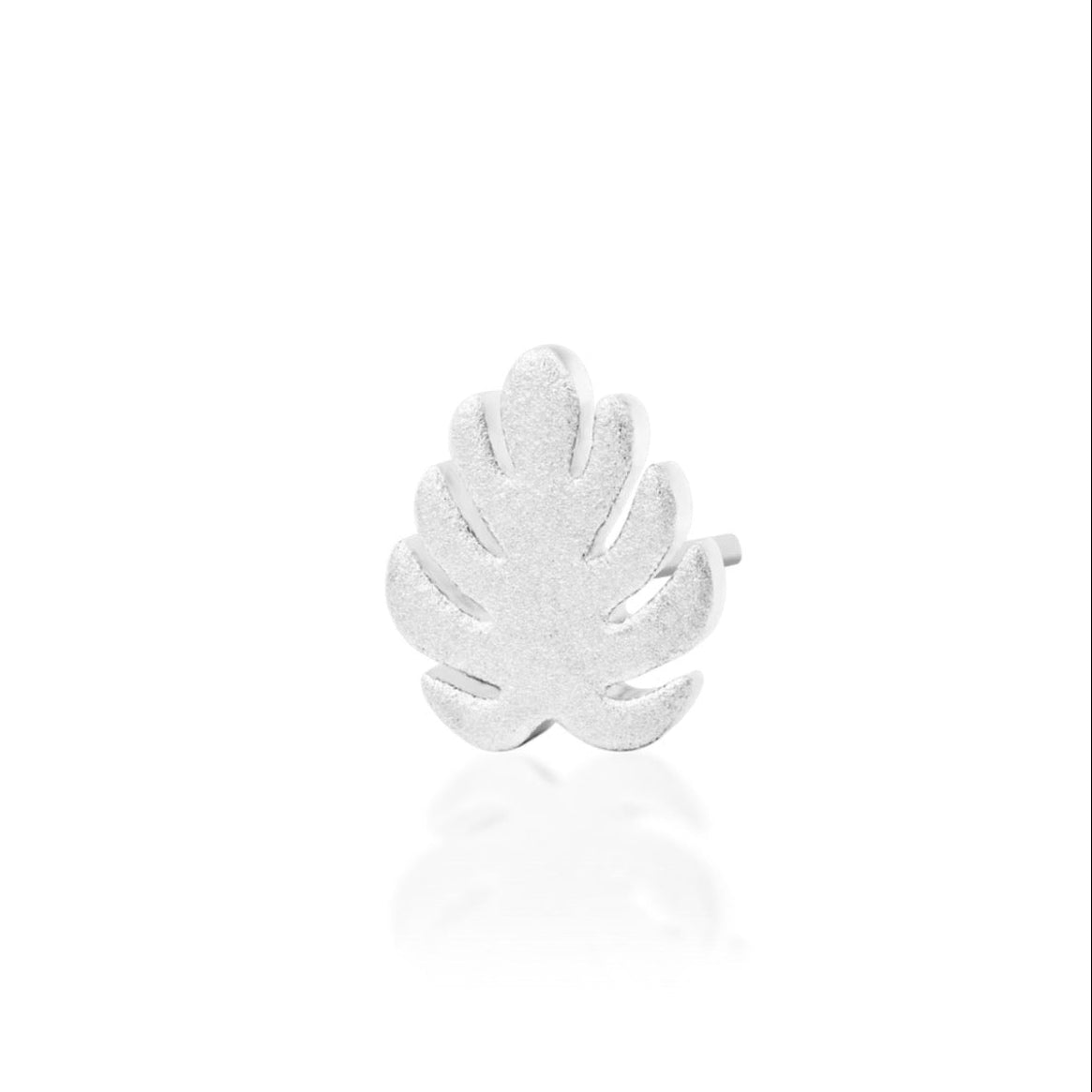 Monstera flat-back earring top in 14k white gold, supplied as a threadless botanical decorative end.