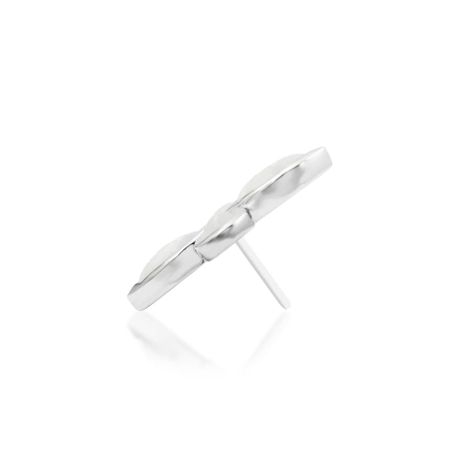 Side view of a solid white gold cartilage earring with raised moonstone settings
