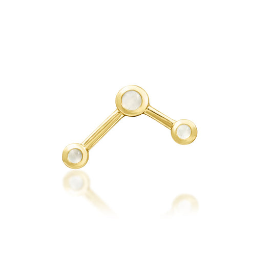 Front view of Junipurr Asteria in solid 14k yellow gold with three linked moonstones