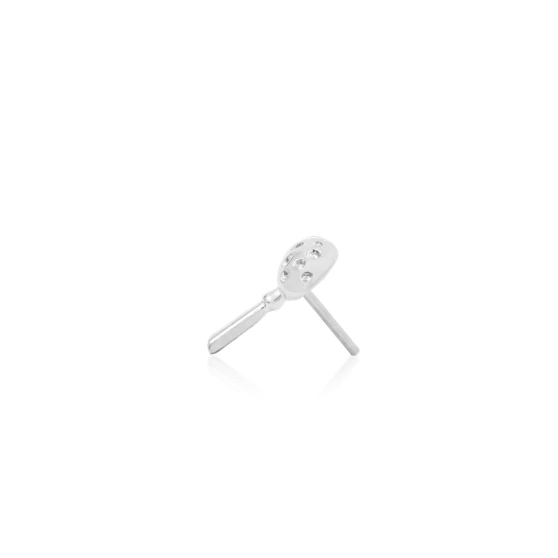 Mushroom conch earring top in solid white gold, measuring 5.3 mm wide × 7.7 mm high.