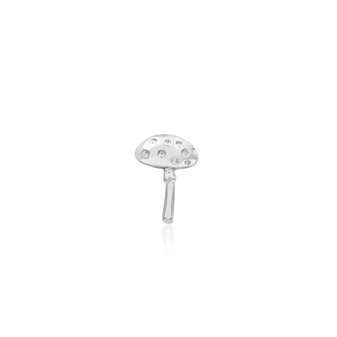Mushroom flat-back earring top in solid white gold, supplied as a threadless decorative end.
