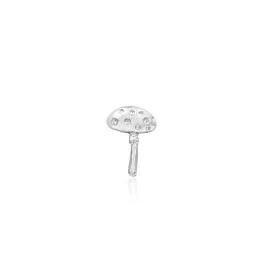 Mushroom flat-back earring top in solid white gold, supplied as a threadless decorative end.