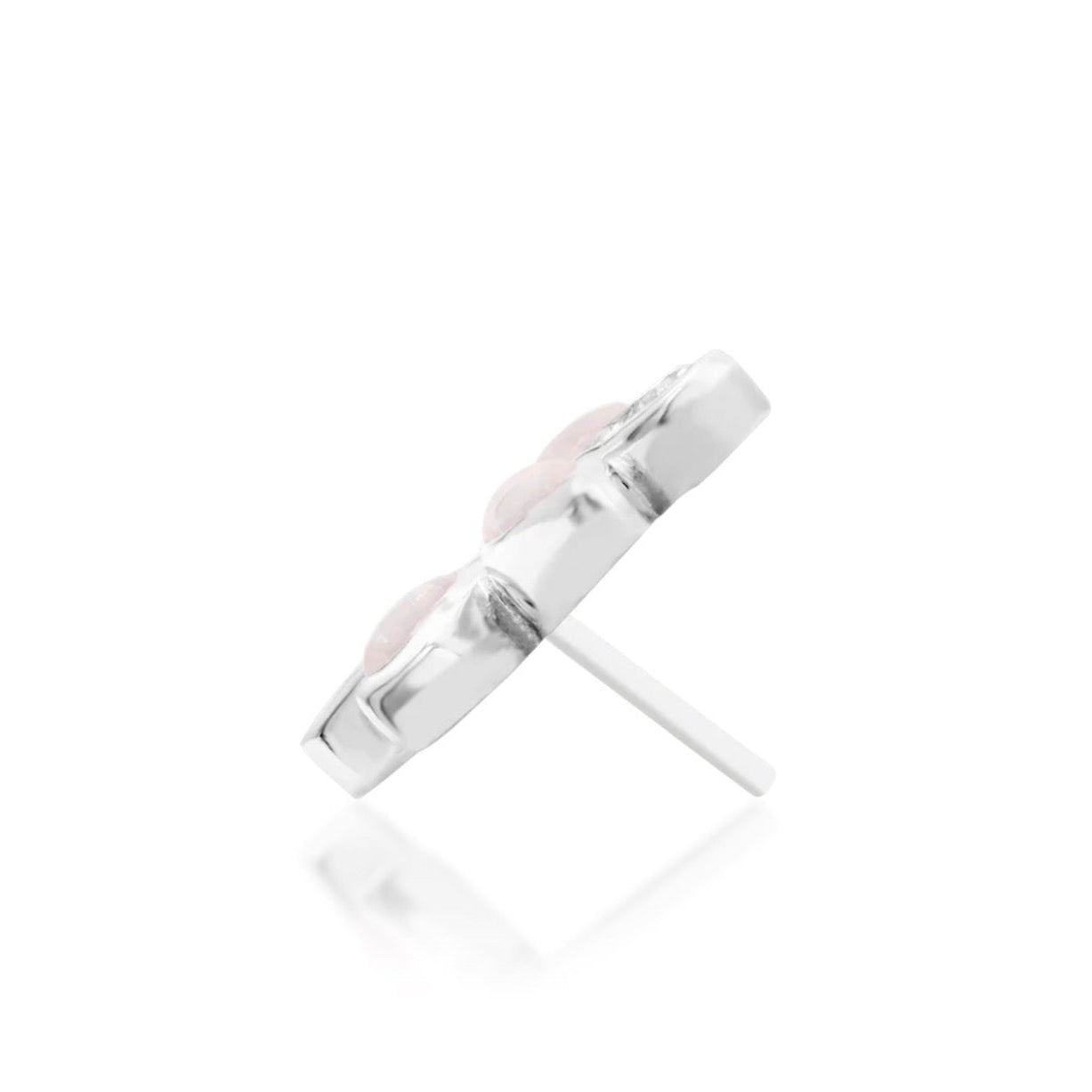 Natural stone cartilage earring in 14k white gold combining genuine rose quartz with cubic zirconia.